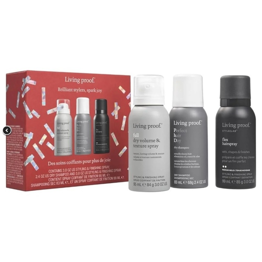 Living Proof Brilliant Stylers Spark Joy 3pc Hair Care Gift Set Volume Spray PhD